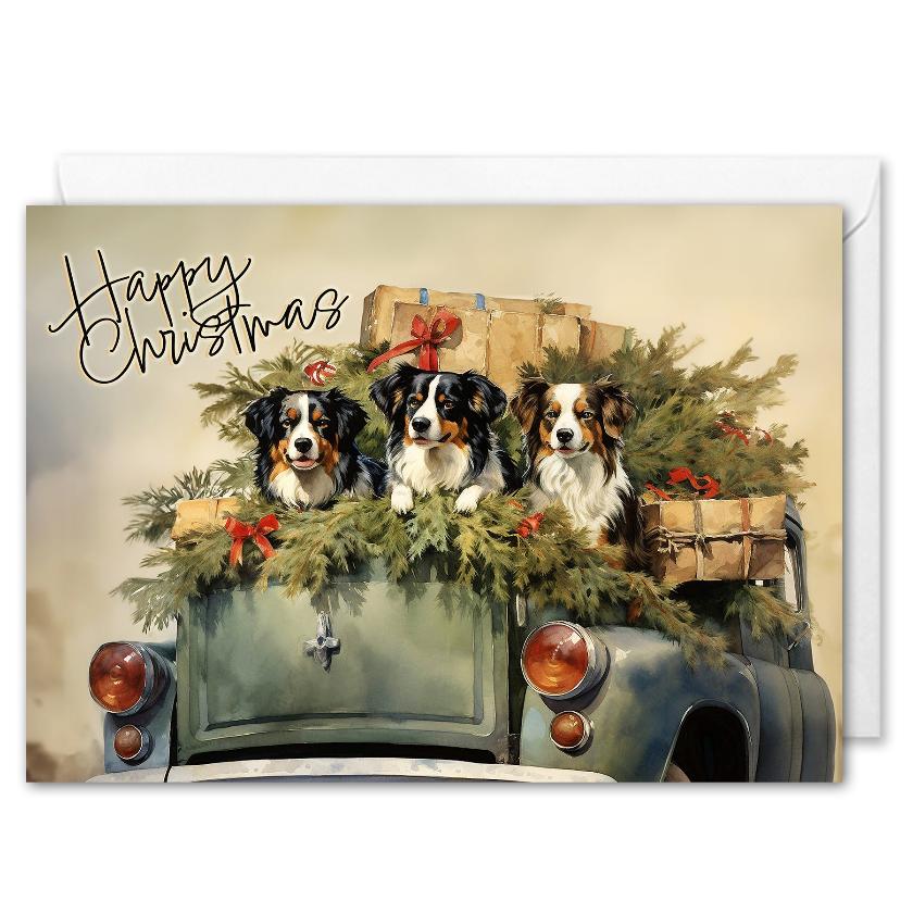 Business Christmas Cards With Logo - Farm Border Collie Dogs