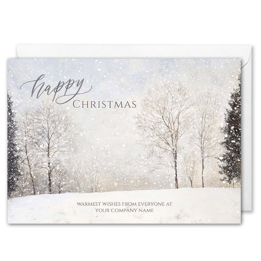 Company Christmas Cards - Custom Logo - Falling Snow