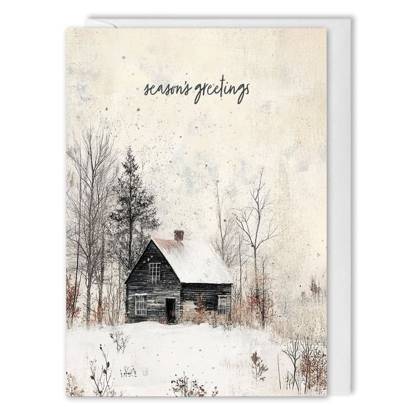 Corporate Christmas Cards - Custom Logo - Snowy Cabin