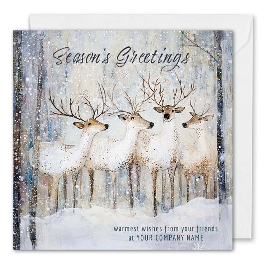 Custom Corporate Christmas Cards - Deer In Snowy Forest