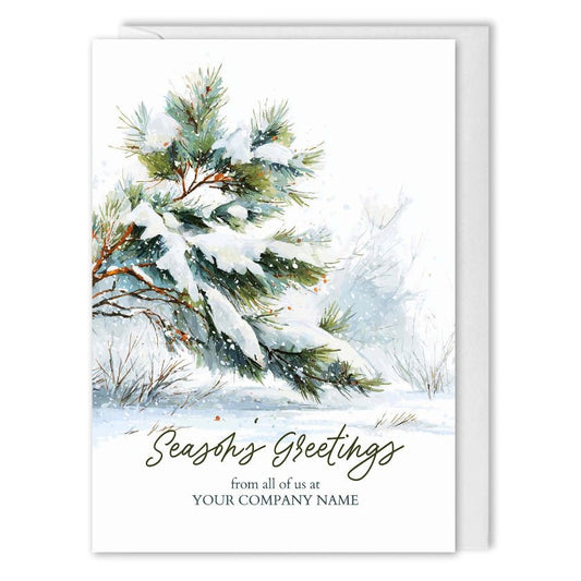 Custom Logo Corporate Christmas Cards - Snowy Pine Branches