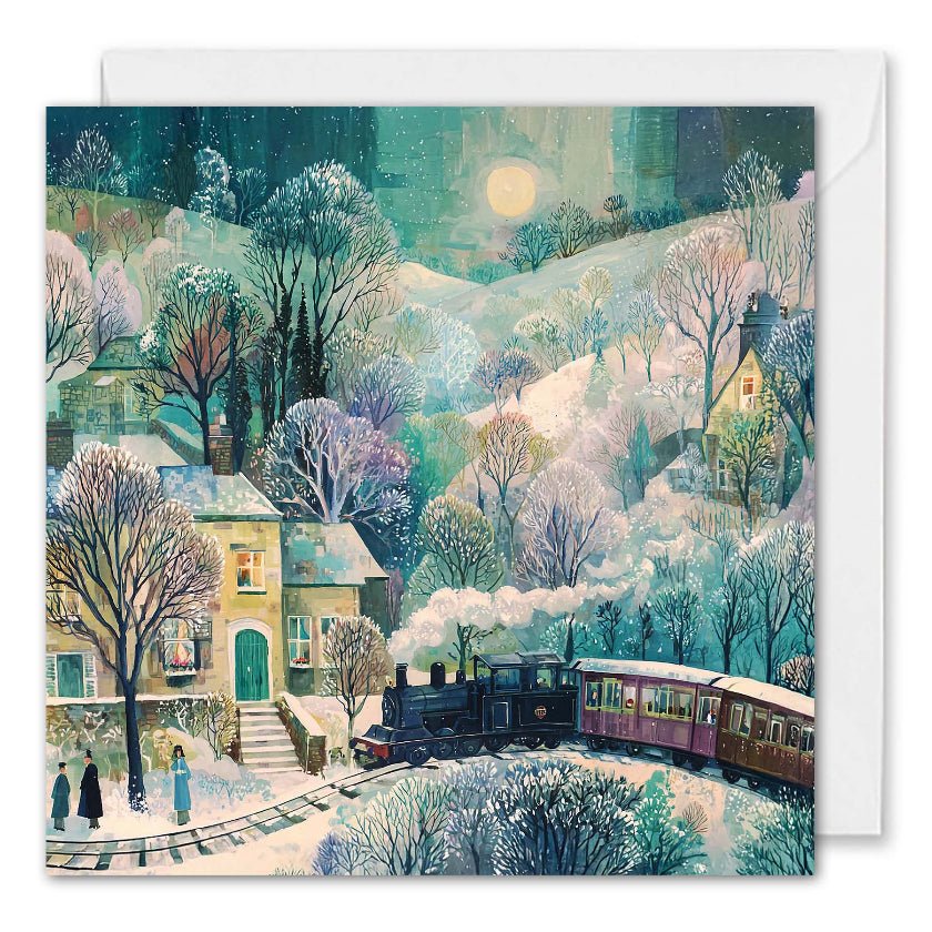Custom Christmas Cards For Business - Winter Train Scene