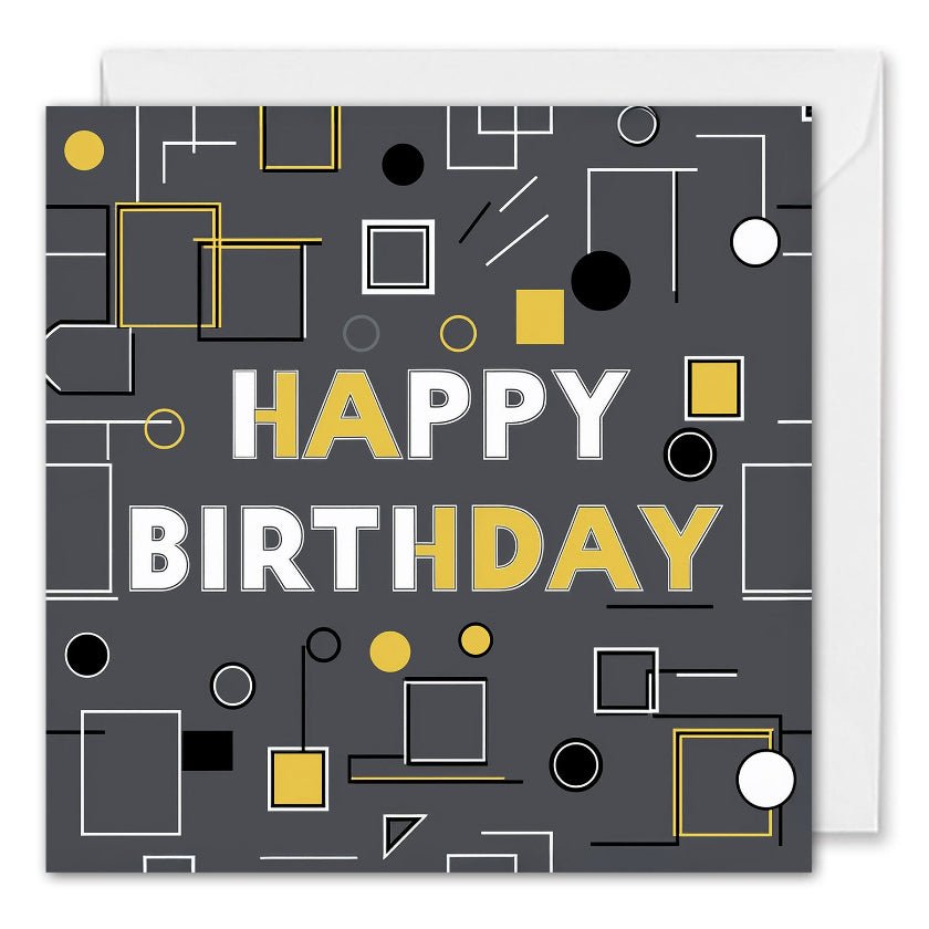 Custom Business Birthday Cards With Logo - Gold and Grey Geometric - Clients, Employees