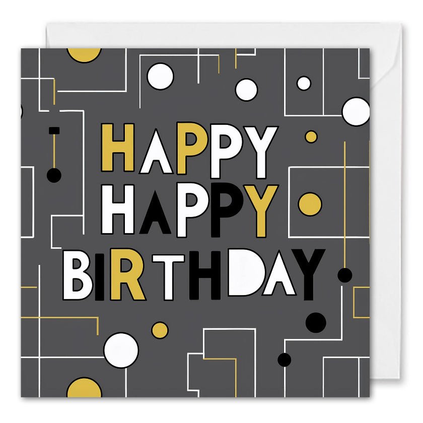 Business Happy Birthday Cards With Logo - Grey Geometric - Clients, Employees