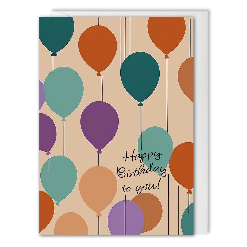 Company Happy Birthday Cards - Retro Balloons - Custom Logo