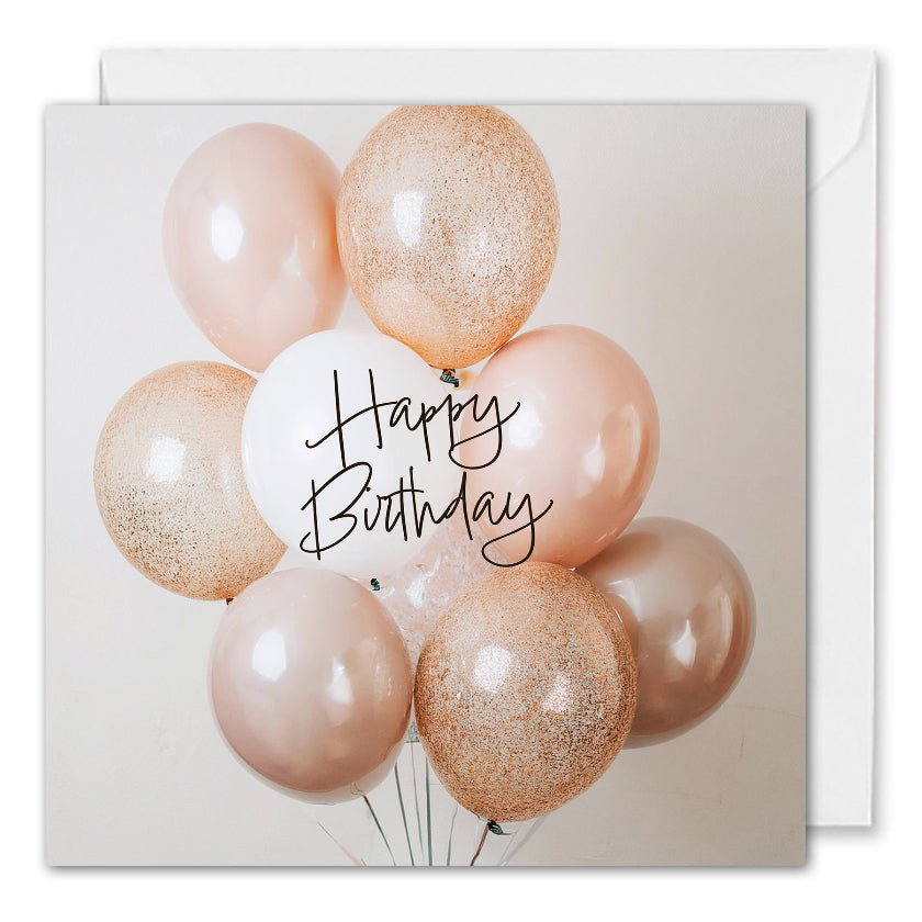 Business Birthday Cards With Logo - Beauty Salon - Rose Gold Balloons