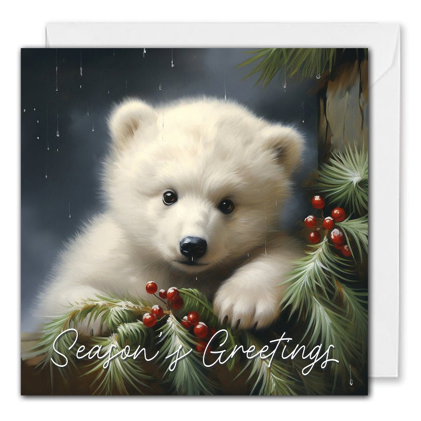 Corporate Christmas Cards - Winter Berry Polar Bear Cub