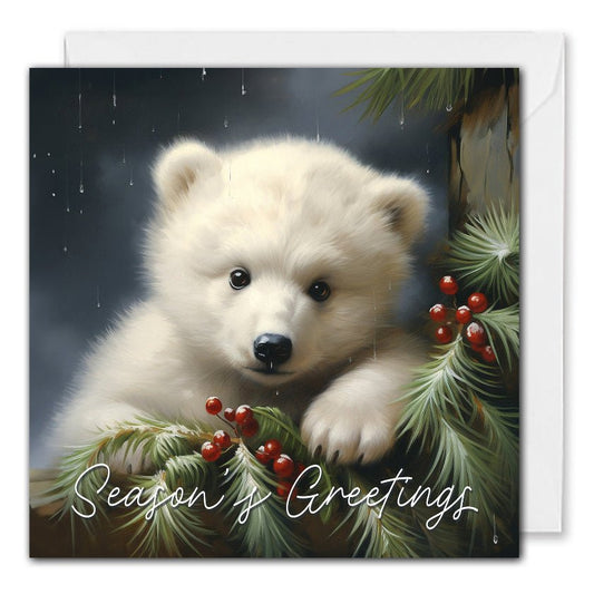 Corporate Christmas Cards - Winter Berry Polar Bear Cub