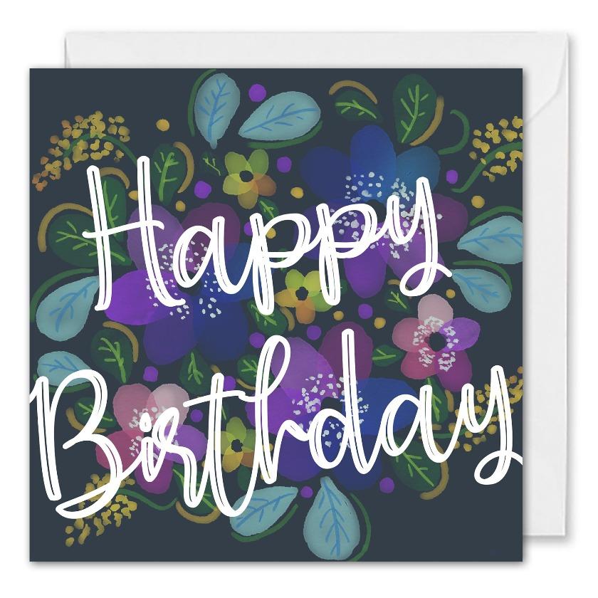 Custom Corporate Birthday Card Blue Flowers