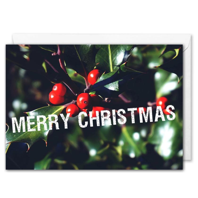 Personalised Merry Christmas Card For Business - Holly