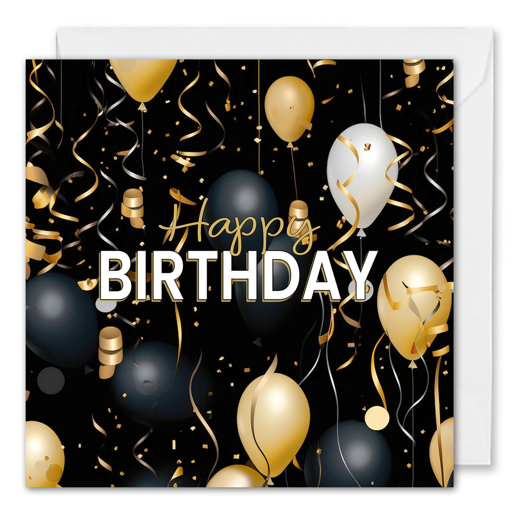Black & Gold Balloons Birthday Card