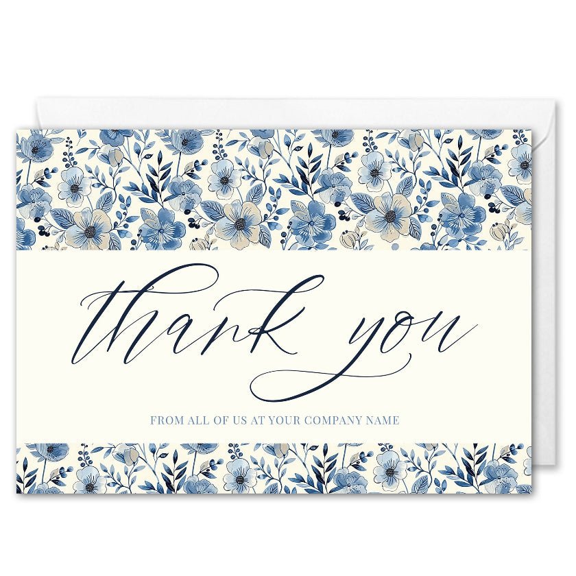 Classic Business Thank You Card For Clients - Blue Floral 
