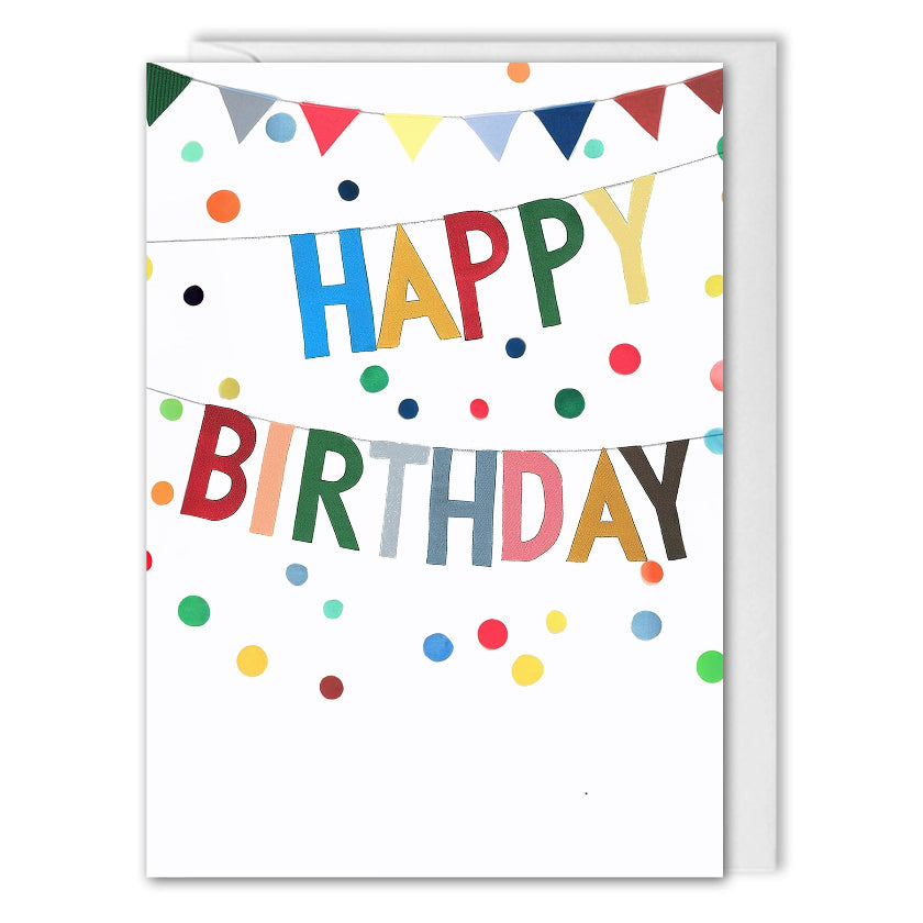 Business Happy Birthday Cards With Logo - Confetti Bunting - Employees, Customers