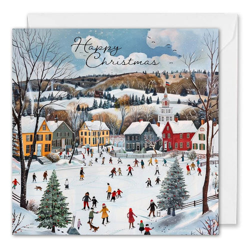 retro ice skating village business christmas cards