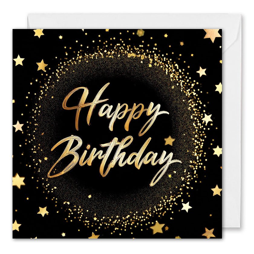 Custom Corporate Birthday Cards - B2B - Black & Gold Stars