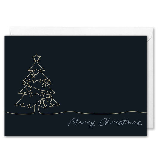 Brand Colour Christmas Cards - Line Art Merry Christmas Tree