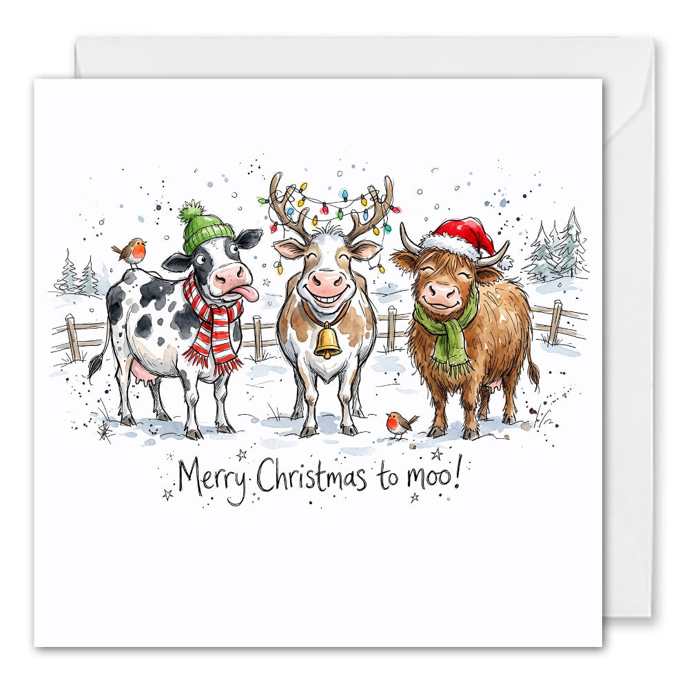 Business Christmas Cards With Logo - Funny Festive Cows - Dairy Farm 