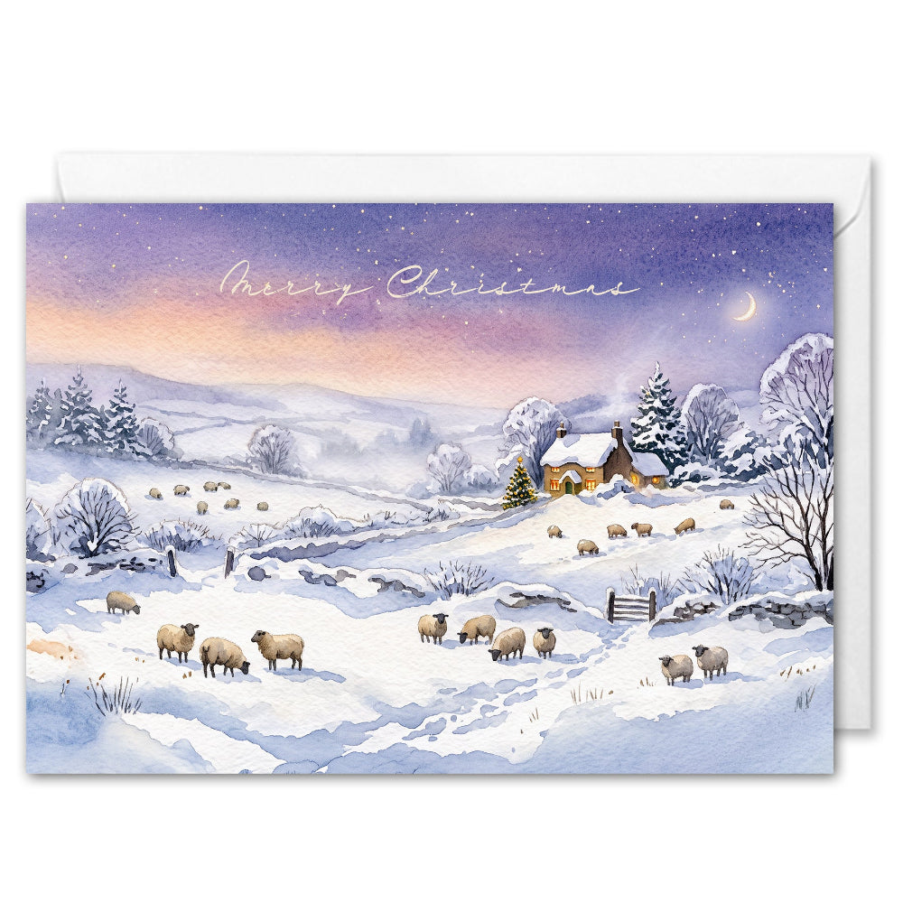 Business Christmas Cards - Winter Grazing Sheep Snow Scene 