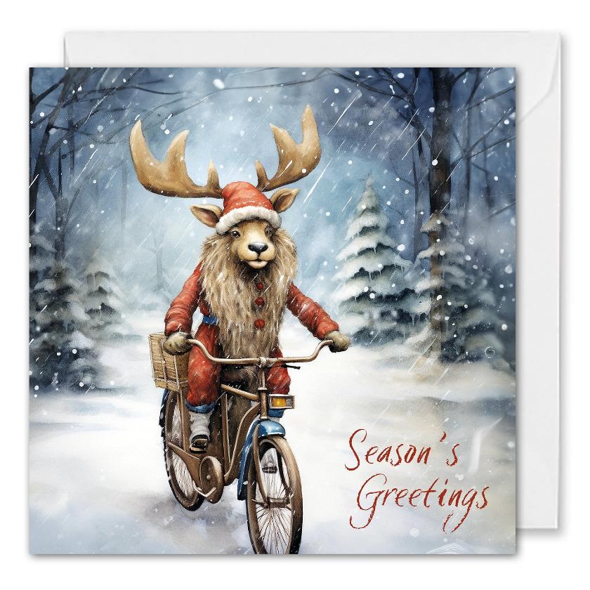 Business Holiday Christmas Cards - Reindeer On Bicycle