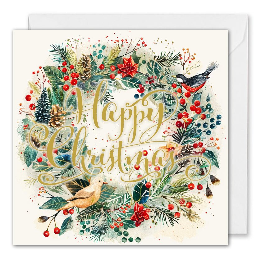 Corporate Christmas Cards - Birds & Berries Wreath