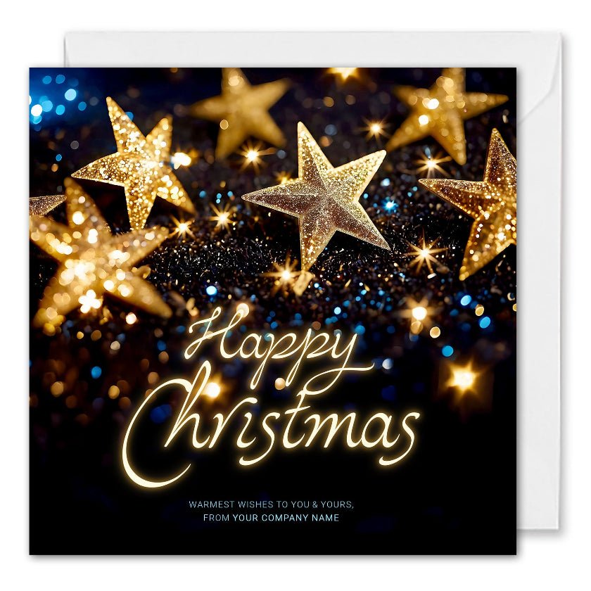Corporate Christmas Cards - Custom Logo - Bokeh Stars