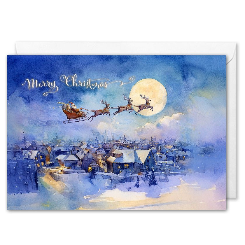Custom Corporate Christmas Cards - Santa Sleigh Art 