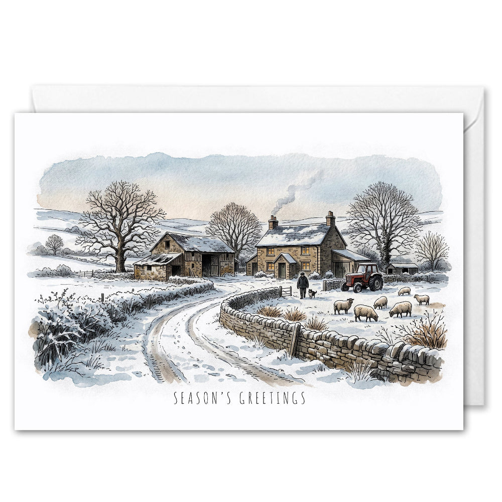 Corporate Christmas Cards With Logo - Winter Farm Scene