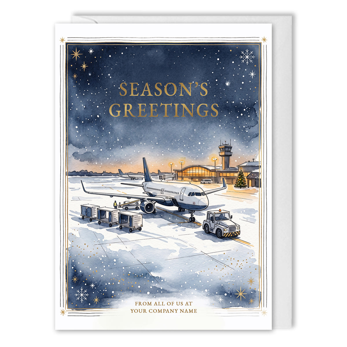 Corporate Christmas Cards Winter Airport Company Name or Logo