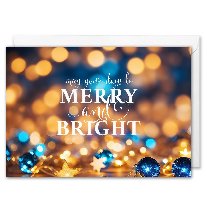 Corporate Christmas Cards - Golden Blue Bokeh - Merry & Bright