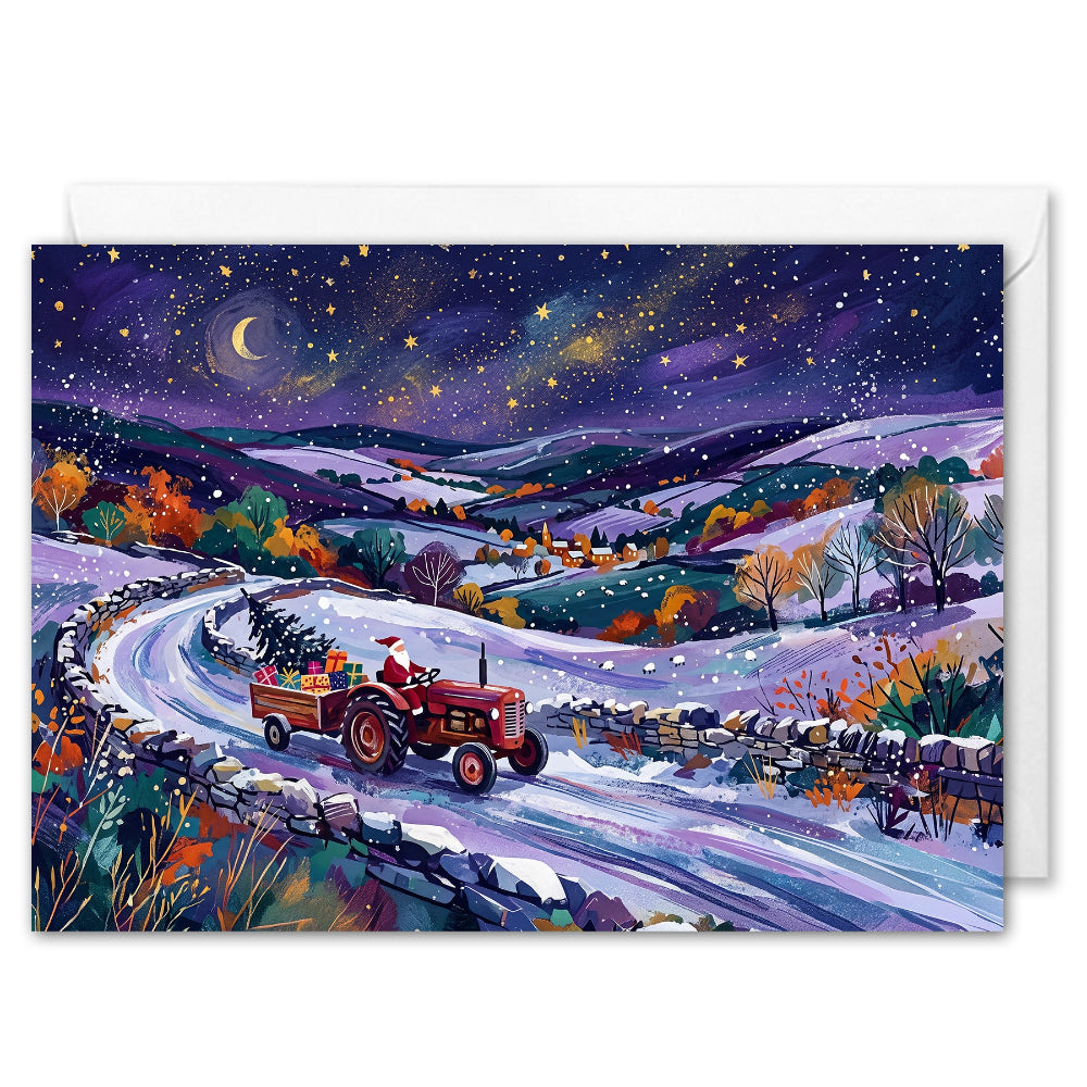 Corporate Christmas Cards With Logo - Santa Tractor