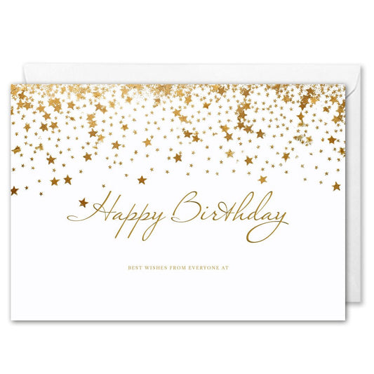 Corporate Birthday Cards - Custom Logo - Clients, Employees - Gold Stars