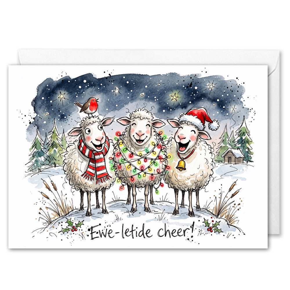 Business Christmas Cards - Funny Festive Sheep - Farming