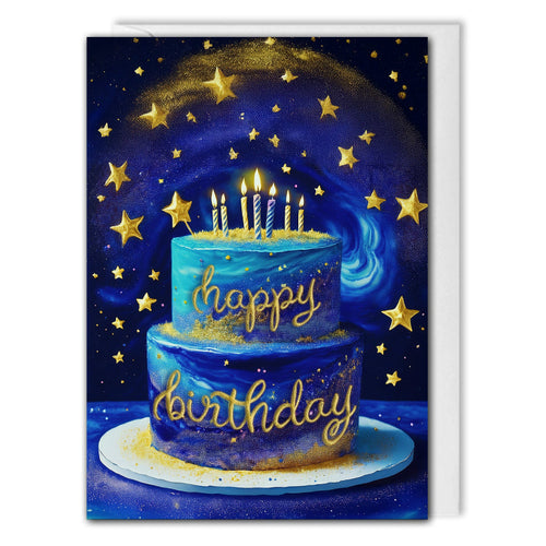 Business Birthday Greeting Cards - Galaxy Cake - Custom Logo