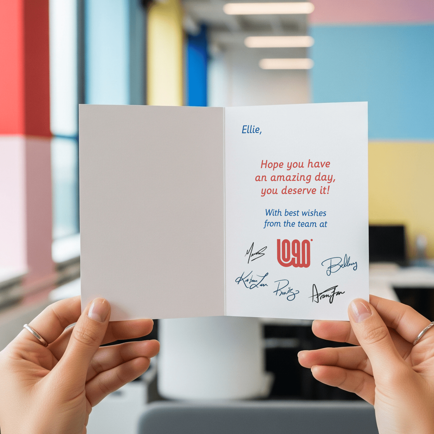 branded cards personalised names and staff signatures
