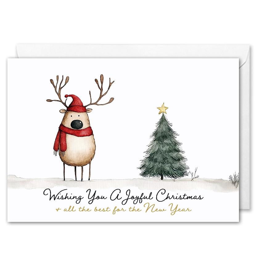 Custom Corporate Christmas Cards - Reindeer & Christmas Tree 