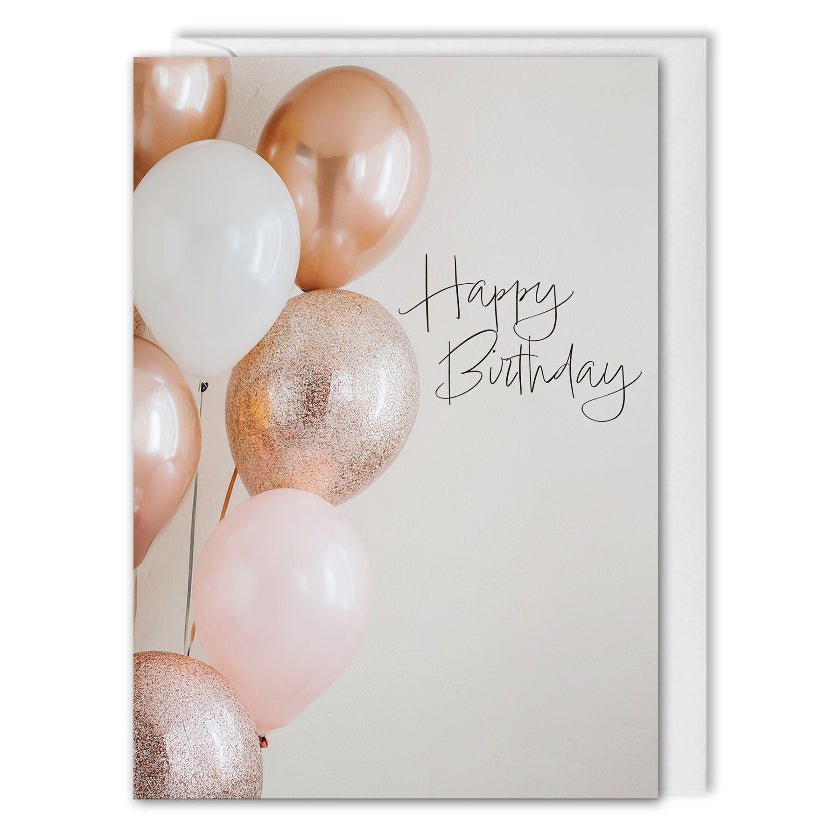 Business Happy Birthday Cards With Logo - Rose Gold Balloons - Customers, Employees