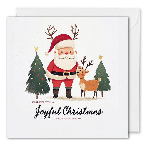 Business Christmas Cards For Clients - Santa & Reindeer - Custom Logo