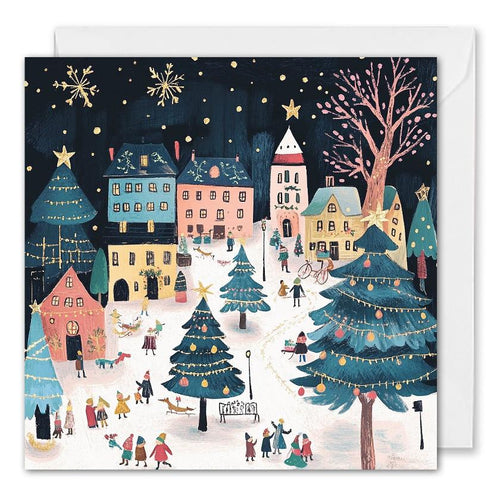 Custom Business Christmas Cards With Logo - Wintry Christmas Village