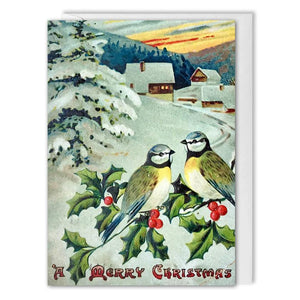 Custom Corporate Vintage Christmas Card - Blue Tits - B2B