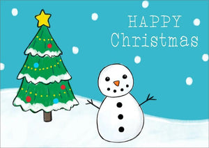 Personalised Business Christmas Card - Snowman, Christmas Tree