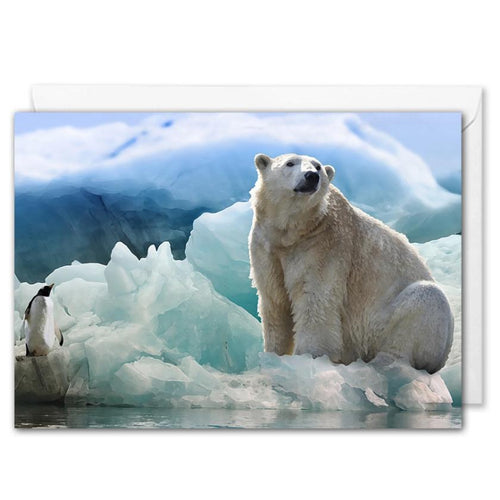 Custom Business Christmas Card - Arctic Polar Bear and Penguin 