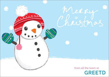 Load image into Gallery viewer, Mittens Snowman B2B Merry Christmas Card Custom