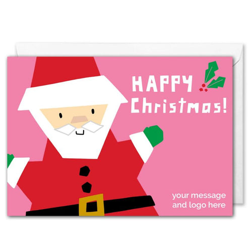 Santa Pink Christmas Card For Business - Custom Logo 