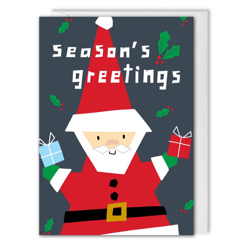 Custom Corporate Christmas Card - Season's Greetings Santa