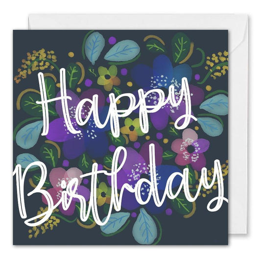 Custom Corporate Birthday Card Blue Flowers 