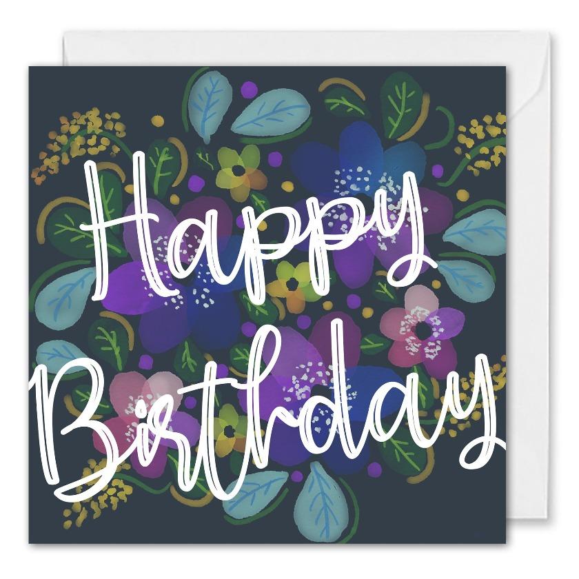 Custom Corporate Birthday Card Blue Flowers 