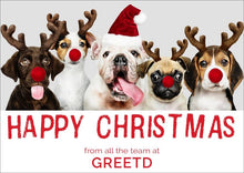 Load image into Gallery viewer, Funny Christmas Card For Business - Festive Dogs - Custom Logo