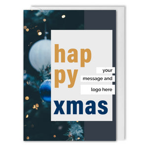 Happy Xmas Card For Business - Blue Baubles - Custom Logo 