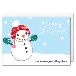 Personalised Business Merry Christmas Card - Mittens Snowman