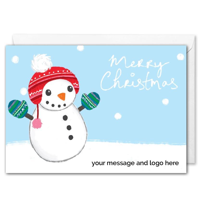 Personalised Business Merry Christmas Card - Mittens Snowman